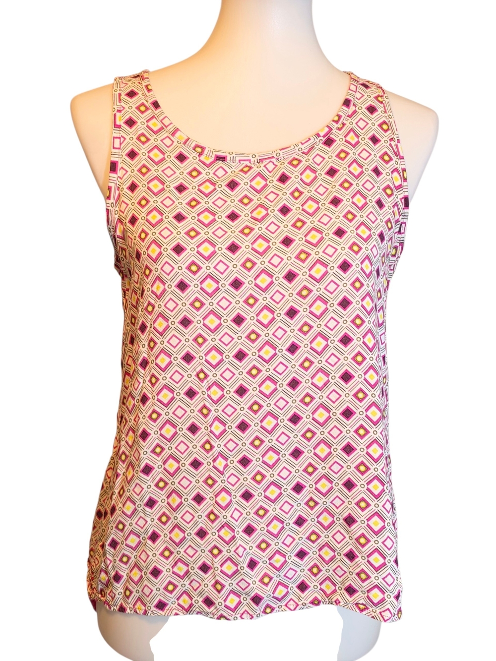 Women's Pink Geometric Scoop Neck Tank Top